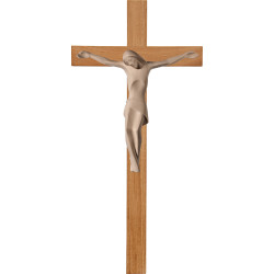 Cristo moderno ROMA en cruz de roble simple ancha